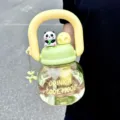 Bottiglia acqua panda con etichetta paglia grande capacità tazza plastica portatile estate - Borraccia a Doppia Bevanda Panda / 800ML / Verde