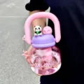 Bottiglia d'acqua panda carina con cannuccia e manico, grande tazza in plastica per l'estate - Borraccia a Doppia Bevanda Panda / 800ML / Viola