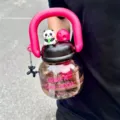 Simpatica borraccia panda con manico rosa e cannuccia, grande tazza portatile variante. - Borraccia a Doppia Bevanda Panda / 800ML / Nero