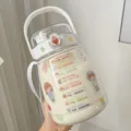 Bonita botella de agua de plástico con pajita y asa, gran capacidad portátil. - Taza de barriga / 1000ml / Blanco