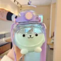 Botella de agua panda de dibujos animados con pajita, vaso de plástico portátil de gran capacidad. - Hervidor Oso Dundun / 1000ml / Púrpura