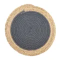 Top-down view of a round woven placemat featuring dark grey cotton and natural straw. - 20cm / Dark Gray