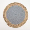 Detailed macro view showing woven straw and grey cotton rope texture on a round placemat - 20cm / Light Gray
