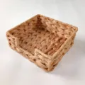 Detailed view of handmade PP woven tissue box with natural straw texture - 18*18*7cm / Brown