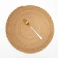 Nordic round woven placemat with elegant braided edge design, perfect for dining table decor. - 35cm / Khaki