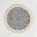 Tovaglietta rotonda in cotone intrecciato stile nordico con bordo frangi per la cucina - Inclusa nappa 20 cm / Grigio chiaro