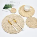 Handcrafted corn husk placemat set, natural woven table mat and coaster for home daily use. - 38cm Diameter
