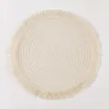 Tovaglietta rotonda in cotone intrecciato stile nordico con elegante bordo sfrangiato - Inclusa nappa 20 cm / Bianco