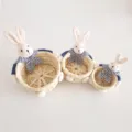 Easter bunny woven storage basket set of three cute straw organizer bins for home decor - S / White Navy Rabbit