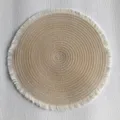 Round cotton woven placemat with fringe, minimalist table decor mat for dining room. - With Tassel 38cm / Beige