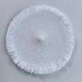 Round woven placemat with fringe edge, minimalist paper straw table mat for home decor dining. - 38 cm / White