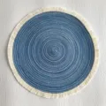 Round Blue Cotton Woven Placemat with White Fringe, Minimalist Dining Table Decor - With Tassel 38cm / Blue