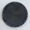 Black round woven placemat with chic fringe edge minimalist paper straw table mat for dining room - 38 cm / Black