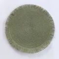 Set de table ronde tressee avec franges vert sauge tapis de table tisse pour salle a manger - 38 cm / Vert