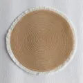 Round woven cotton placemat with tassel fringe, minimalist table decor and heat insulation mat. - With Tassel 38cm / Light Coffee