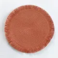 Set de table rond en paille de papier tissée avec frange, tapis rustique minimaliste. - 38 cm / Orange