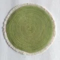 Round cotton braided placemat with fringe, green minimalist table decor heat insulated mat. - With Tassel 38cm / Green