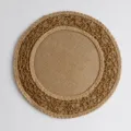 Round jute and paper braided placemat, rustic woven table mat for dining room and home decor. - 38 cm / Coffee