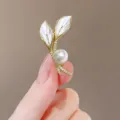 Elegant gold leaf brooch pin with pearl and zircon accents for stylish women's apparel. - Pearl Tulip Style (319#)