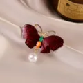 Red enamel butterfly brooch with pearl pendant vintage style elegant coat accessories pin - Pearl Red Butterfly / Red