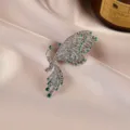 Silver rhinestone butterfly brooch, sparkling green crystal fashion coat accessory pin. - Butterfly / Silver