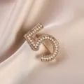 Elegant vintage number 5 pearl rhinestone brooch, chic gold coat accessory for women. - 688# Golden