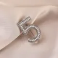 Elegant pearl rhinestone number 5 brooch vintage fashion coat pin luxury clothing accessory - Number 5 / Gold