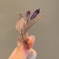 Vintage rose gold floral brooch with purple crystal teardrop and sparkling zircon stones for women - Rose Gold (388)