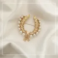 Vintage Perlen Weizen Brosche elegante goldfarbene Anstecknadel Damenschmuck 1 Stk - Perlen-Weizenähren-Broschen / Gold