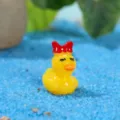 Adorable yellow resin duck miniature with red bow for micro landscape decoration - Female Style (With Bow) / 20x22x15mm