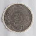 Round Woven Placemat with Fringe Edge Minimalist Table Mat Heat Resistant Cotton Yarn Dining Decor - With Tassel 38cm / Dark Gray