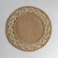 Round woven placemat, jute and paper braided heat insulation pad for dining table home decor. - 38 cm / White