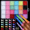 24-compartment box containing colorful resin five-petal flowers for nail art decoration - 24-Grid Mixed Flower Style 07