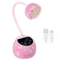 Lampada per unghie a LED rosa con strass, collo di cigno e cavo di ricarica - Stile a Induzione / 带钻粉色