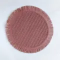 Tovaglietta rotonda in corda di carta con frange tappetino intrecciato per cucina - 38 cm / Rosso rosa