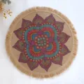 Set da tavola rotondo in juta con frange stampa mandala boho colorato decorazione - 38 cm / Stile Nappa 1