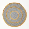 Round woven placemat natural straw and gray cotton rope heat insulation table mat for dining - 18cm / Light Gray