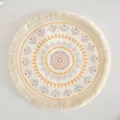 Bohemian style round cotton woven placemat featuring geometric prints and elegant fringe - 16cm / Pattern 7