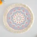 Bohemian round cotton woven placemat with colorful geometric pattern and fringe detail - 16cm / Pattern 6