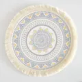 Bohemian round woven placemat with white tassels and gray-yellow geometric patterns - 16cm / Pattern 9