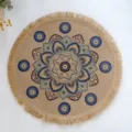 Tovaglietta rotonda in juta con frange e stampa mandala colorata, decorazione da tavola. - 38 cm / Stile Nappina 7