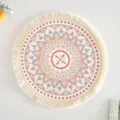 Bohemian round cotton woven placemat with colorful mandala print and white tassel fringe - Pattern 2