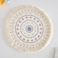 Bohemian round cotton woven placemat with geometric print and cream tassels for home decor - Pattern 3