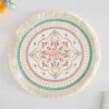 Bohemian round woven cotton placemat with colorful mandala print and cream tassels - Pattern 4