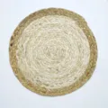Detailed shot of natural woven straw placemat, handmade round table mat for kitchen and decor. - Round 18cm