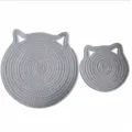 Detailed view of grey cat-shaped cotton rope heat-resistant coasters in two different sizes - 30cm / Light Gray