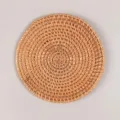 Handcrafted round rattan woven coaster detail, natural texture heat resistant pad for table. - 8cm / Original Color