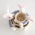 Cute Woven Storage Basket with Bunny Plush Arms Nesting Corn Husk Basket Easter Decor - S / Blue Rabbit