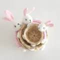Cute straw woven storage basket with bunny plush decor, nested set for cute home organization. - S / Pink Rabbit