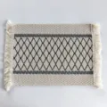 Bohemian woven cotton linen placemat featuring side tassels and geometric diamond pattern - Dark Grey Geometric Rhombus (Pattern 2) / 30x50cm / Off White